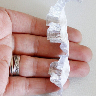 Pleated Silver And White Tissue Ribbon Trim, Approx. 19mm wide